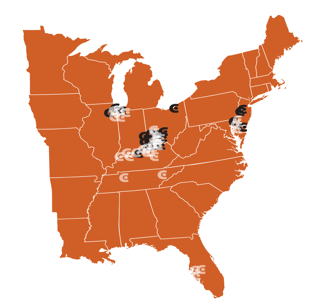 A map showing all Currito locations within the United States